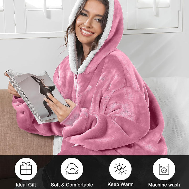 FEELJAM Decke mit Ärmeln und Kapuze, Kuscheldecke Hoodiedecken mit Reissverschluss und Taschen 120 R