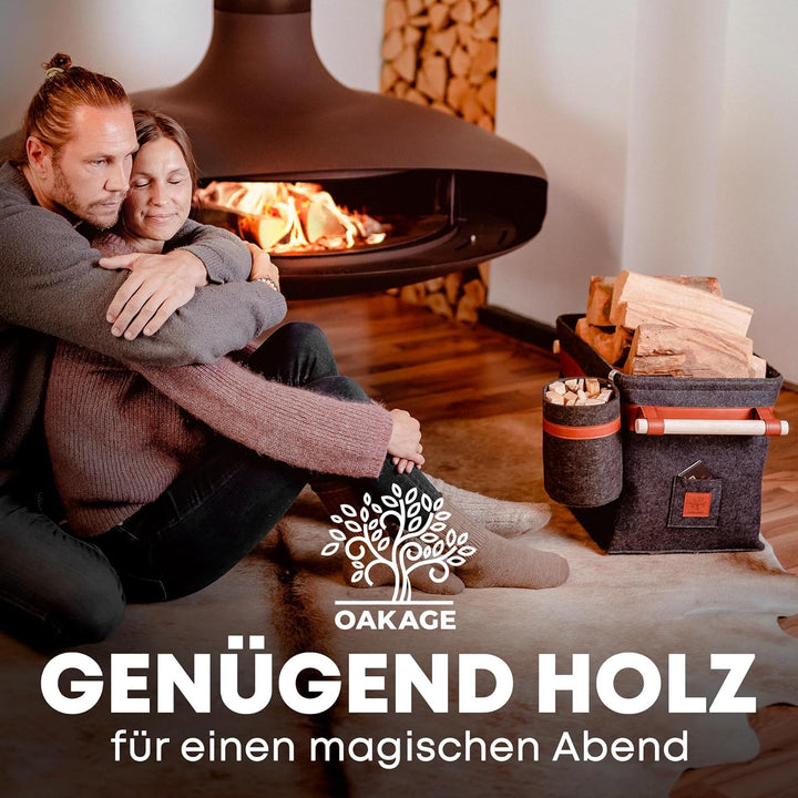 OAKAGE® Holzkorb für Kaminholz Gross mit Zündholzkorb [Integrierter Metallrahmen für Zusatzstabilitä