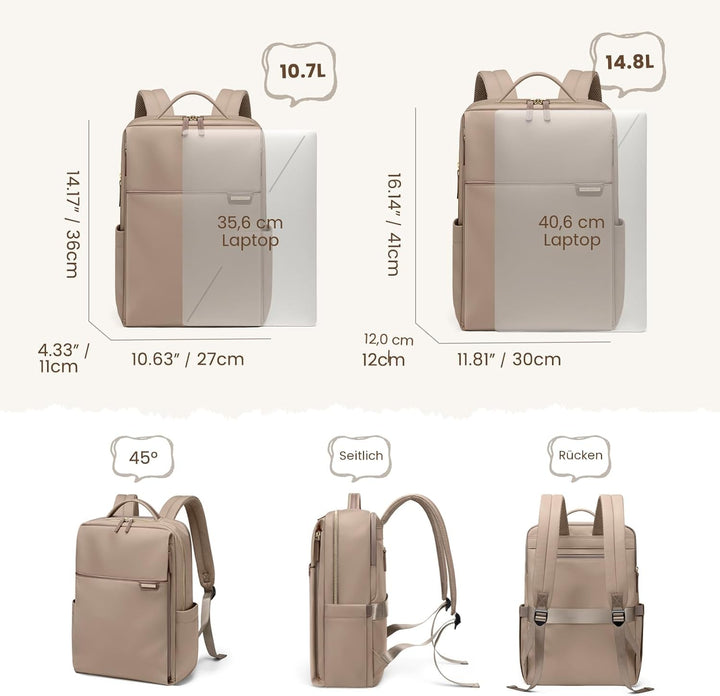 Laptop Rucksack für Damen 16 Zoll, Arbeit, Business, Computer-Rucksäcke mit Laptopfach, wasserdicht,