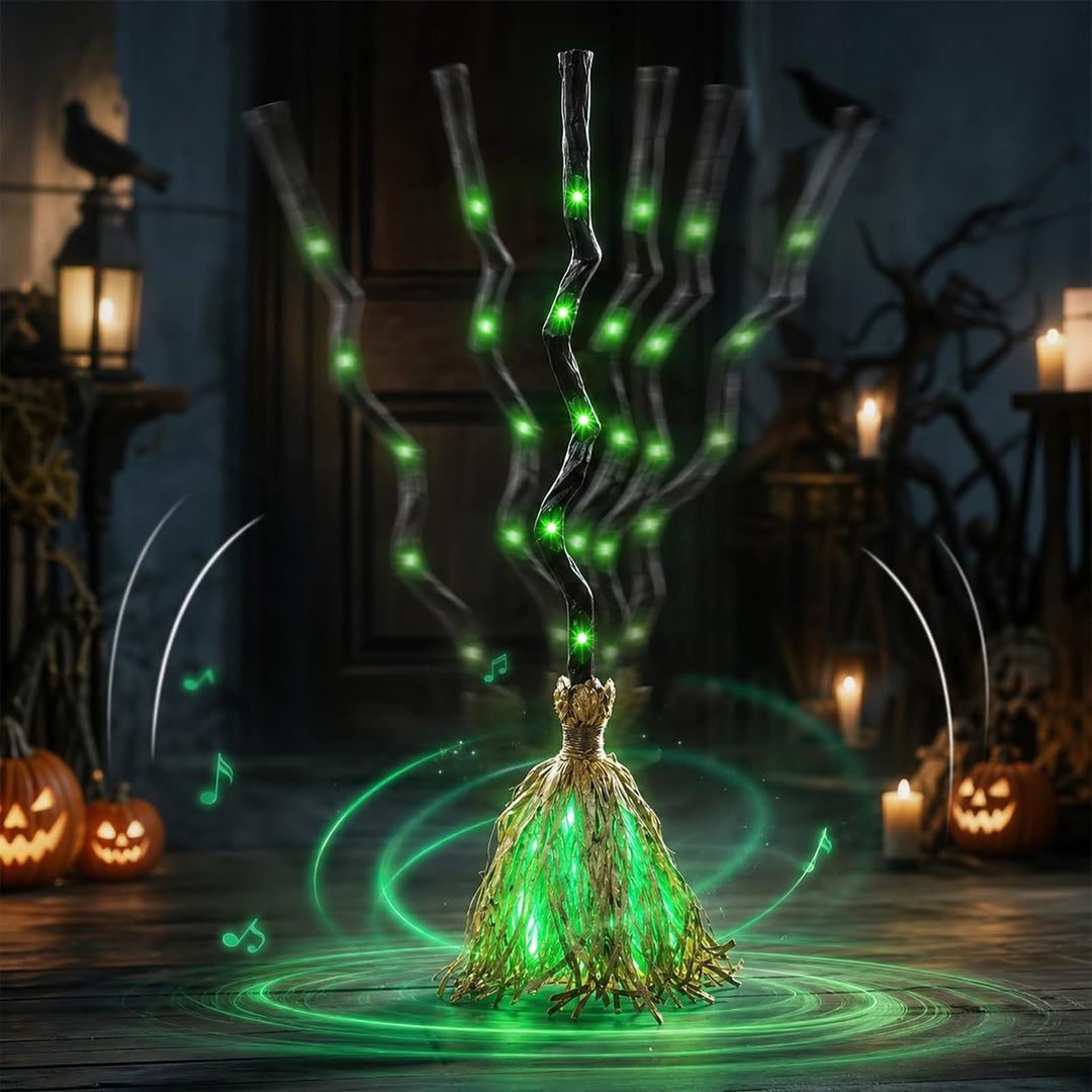 Halloween Deko Hexenbesen mit Licht &amp; Bewegungssensor, 90 cm, Soundeffekte