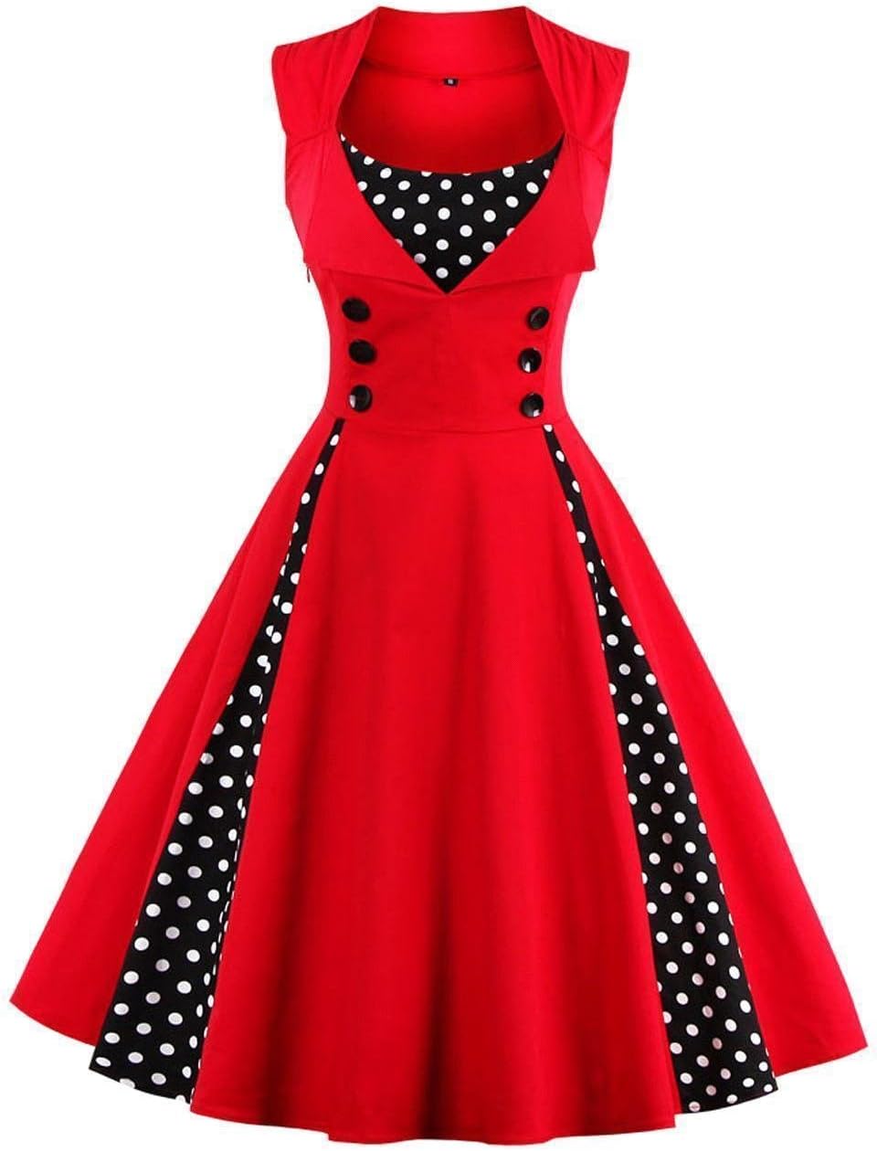 Axoe Damen 50er Jahre Kleider mit Gepunkte Rockabilly S Rot-polka Dots, S Rot-polka Dots