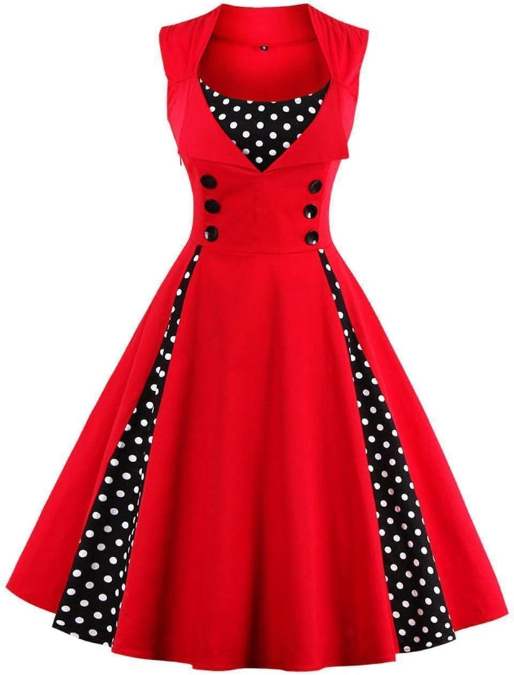 Axoe Damen 50er Jahre Kleider mit Gepunkte Rockabilly S Rot-polka Dots, S Rot-polka Dots