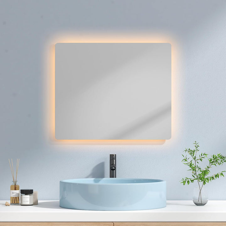 EMKE Badspiegel mit Beleuchtung 50x60cm, Badezimmerspiegel mit Beschlagfrei, 2 Lichtfarbe Warmweiss/