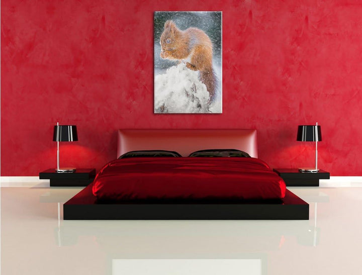 Pixxprint Kleines Eichhörnchen im Winter als Leinwandbild/Grösse: 100x70 cm/Wandbild/Kunstdruck/fert