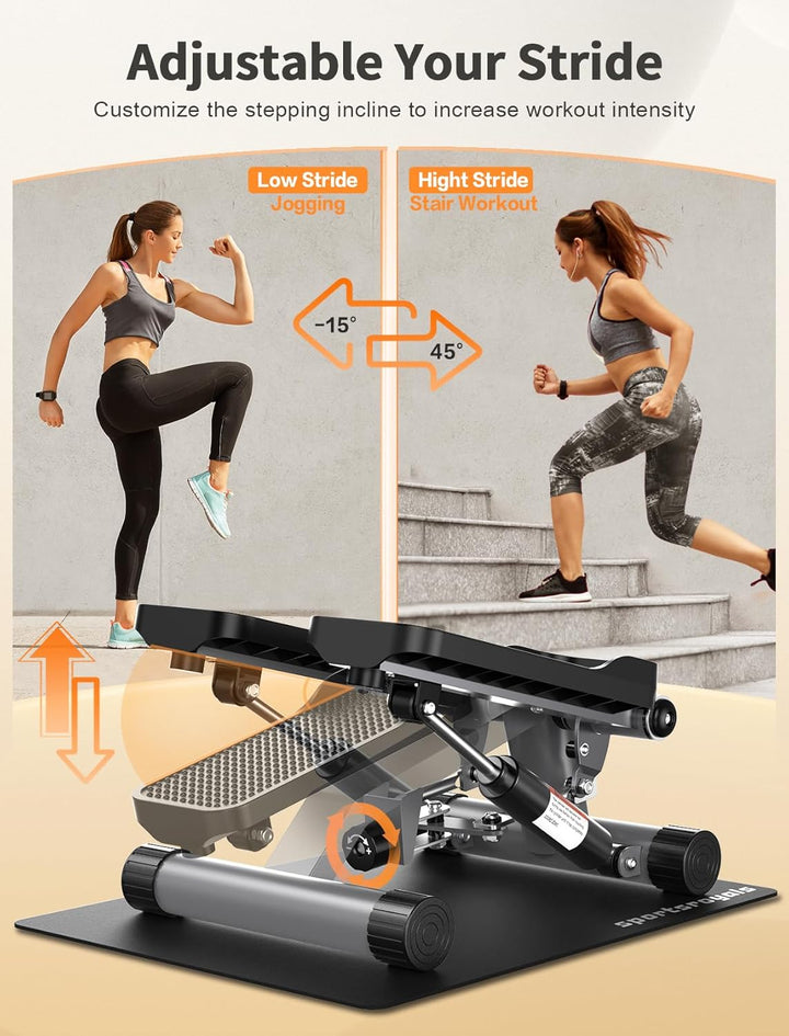 Sportsroyals Up-Down-Twister Stepper für Zuhause,Mini Stepper 150kg mit Power Ropes& LCD Display，Hom