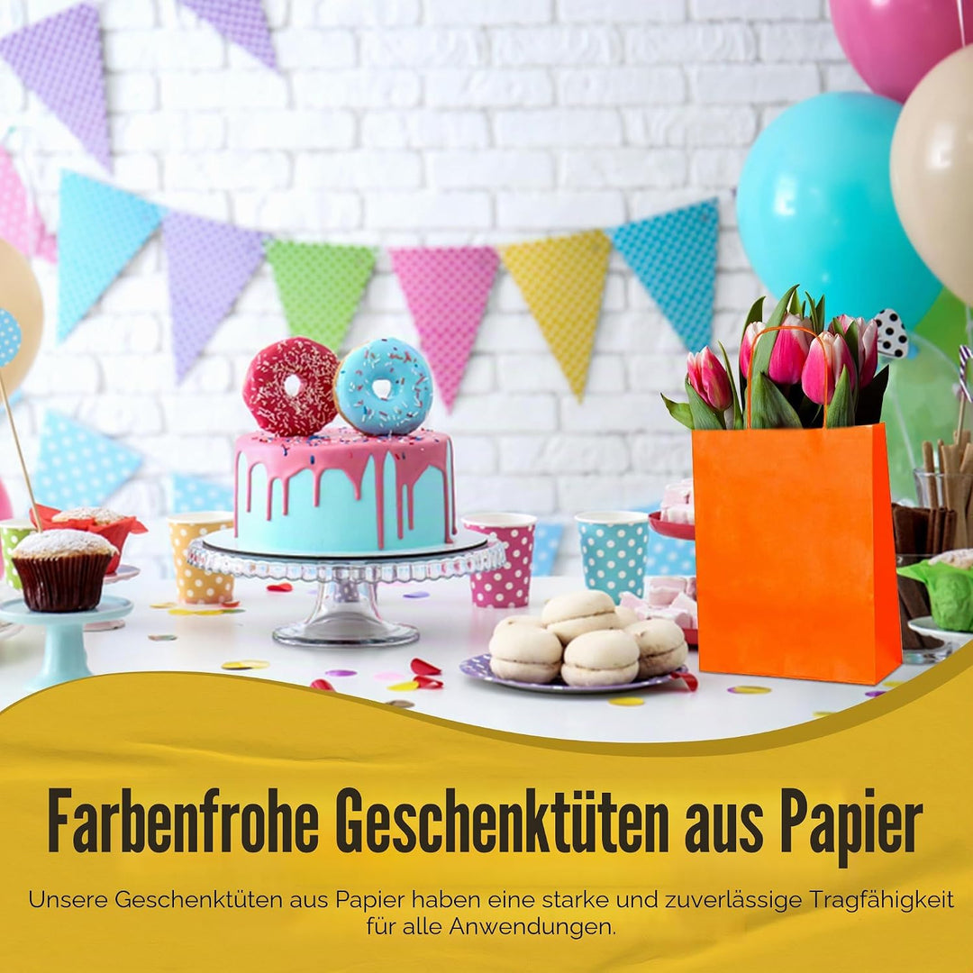 Thepaperbagstore 30 Papiertüten für Partys und Geschenke mit Griffen - Orange - 180x220x80mm Orange
