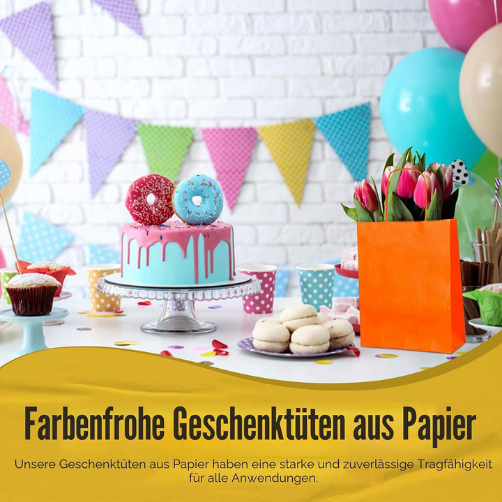 Thepaperbagstore 30 Papiertüten für Partys und Geschenke mit Griffen - Orange - 180x220x80mm Orange