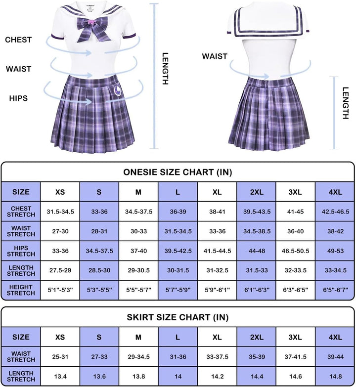Landofgenie Damen Onesie Baumwolle Bodysuit Set für Damen Cosplay JK-Uniform Mädchen Rock-Sets Lila