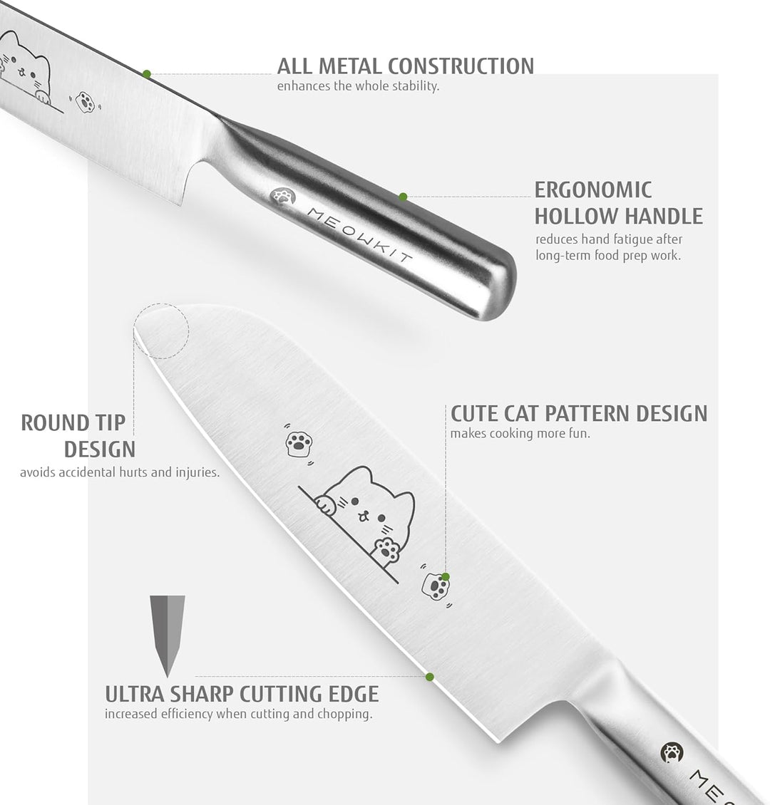 Messerset, 2 tlg Küchenmesser Set mit Niedlichem Katzenmuster, Rostfreier Stahl mit Hohem Kohlenstof