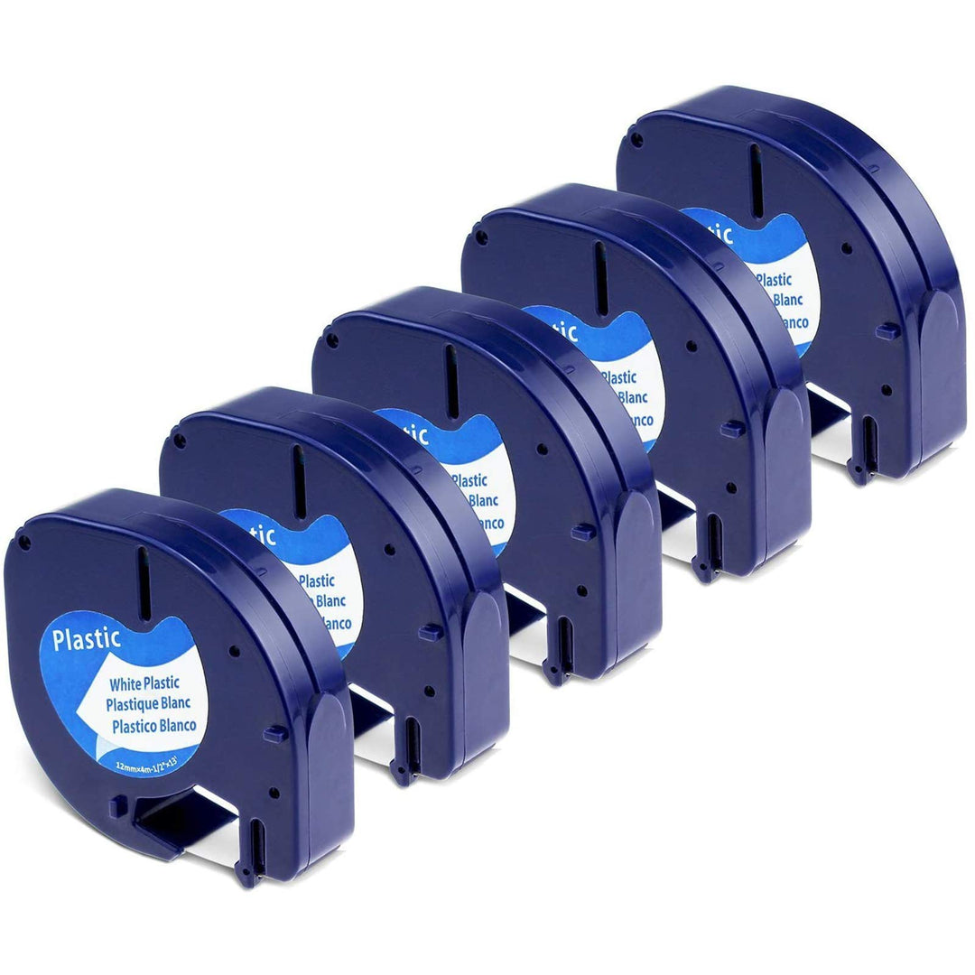 5 x Aken 91221 White Plastic 12mm x 4m Bänder Kompatibel mit Dymo LetraTag XR Schriftband für Dymo L