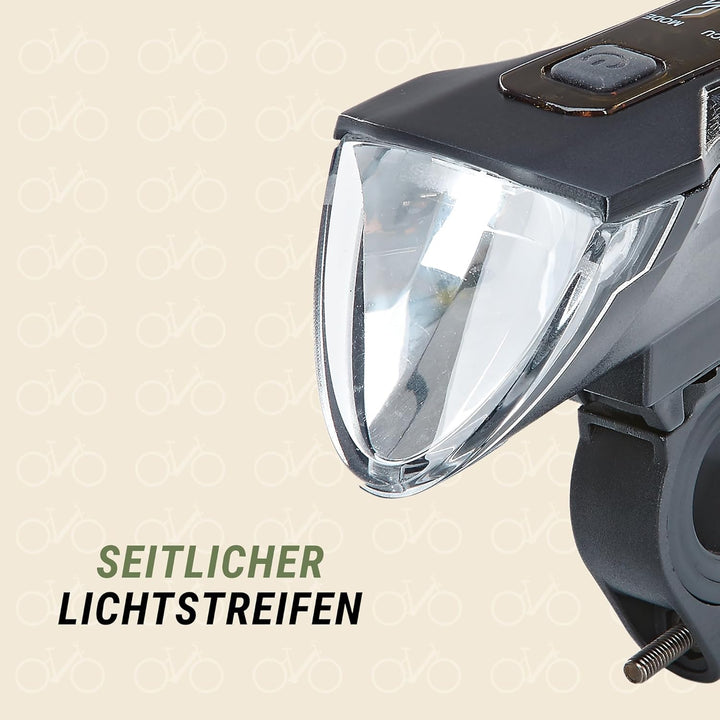 PROPHETE Fahrrad LED Akku-Beleuchtungsset – 70 Lux Scheinwerfer mit OSRAM LEDs, USB-C Wiederaufladba