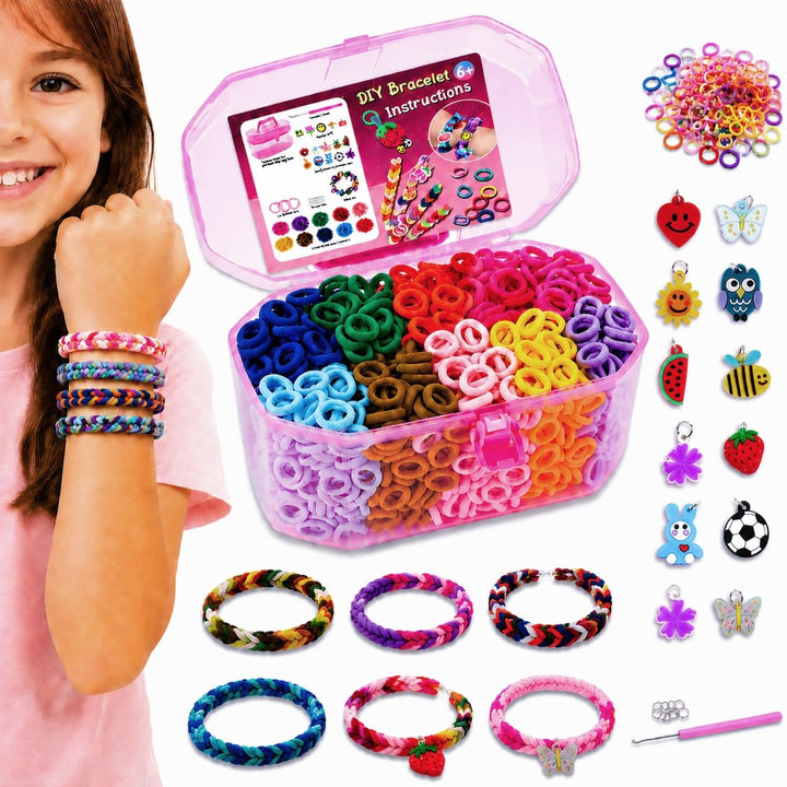FunzBo Loom Bänder Set für Kinder 1000pcs 2025 Upgraded Soft Loom Bänder Haargummis Mädchen Armbände