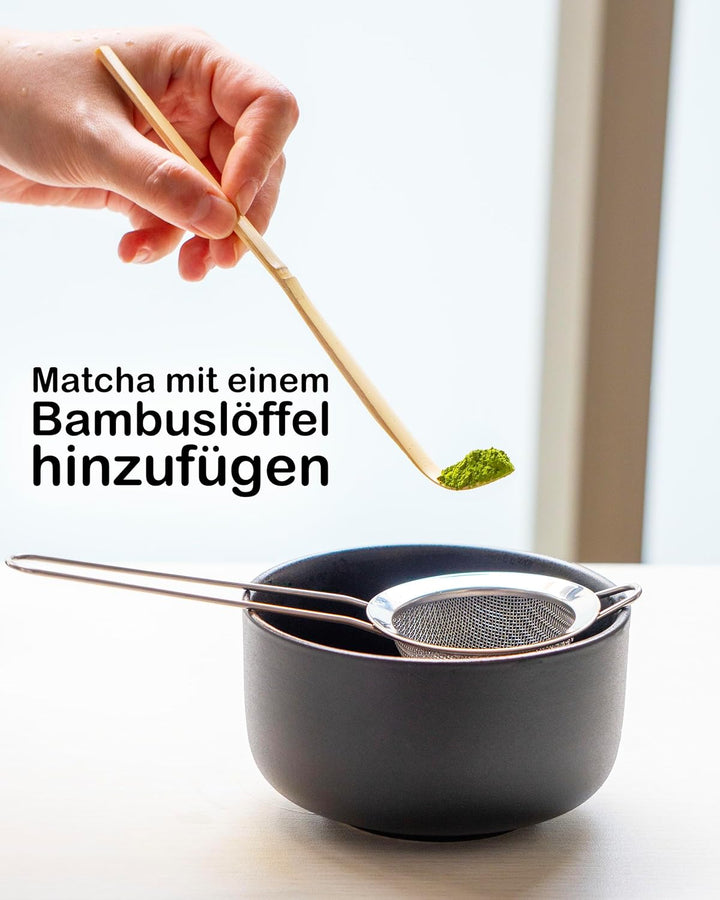 Traditionelles Matcha Set 5-teilig – Matcha-Schale 500ml, Bambusbesen, Besenhalter, Löffel & Sieb –