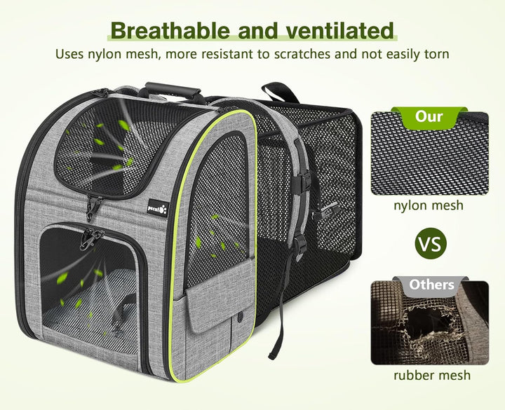 pecute Haustier Rucksack mit Netzfenster XL für 6-10 kg, Erweiterbarer Platz, Tragbare & Faltbare Ka