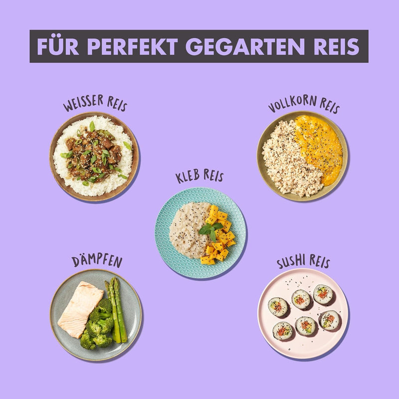 Reishunger Reiskocher & Dampfgarer mit Keramikbeschichtung, Schwarz - Für 1-6 Personen - Schnelle Zu