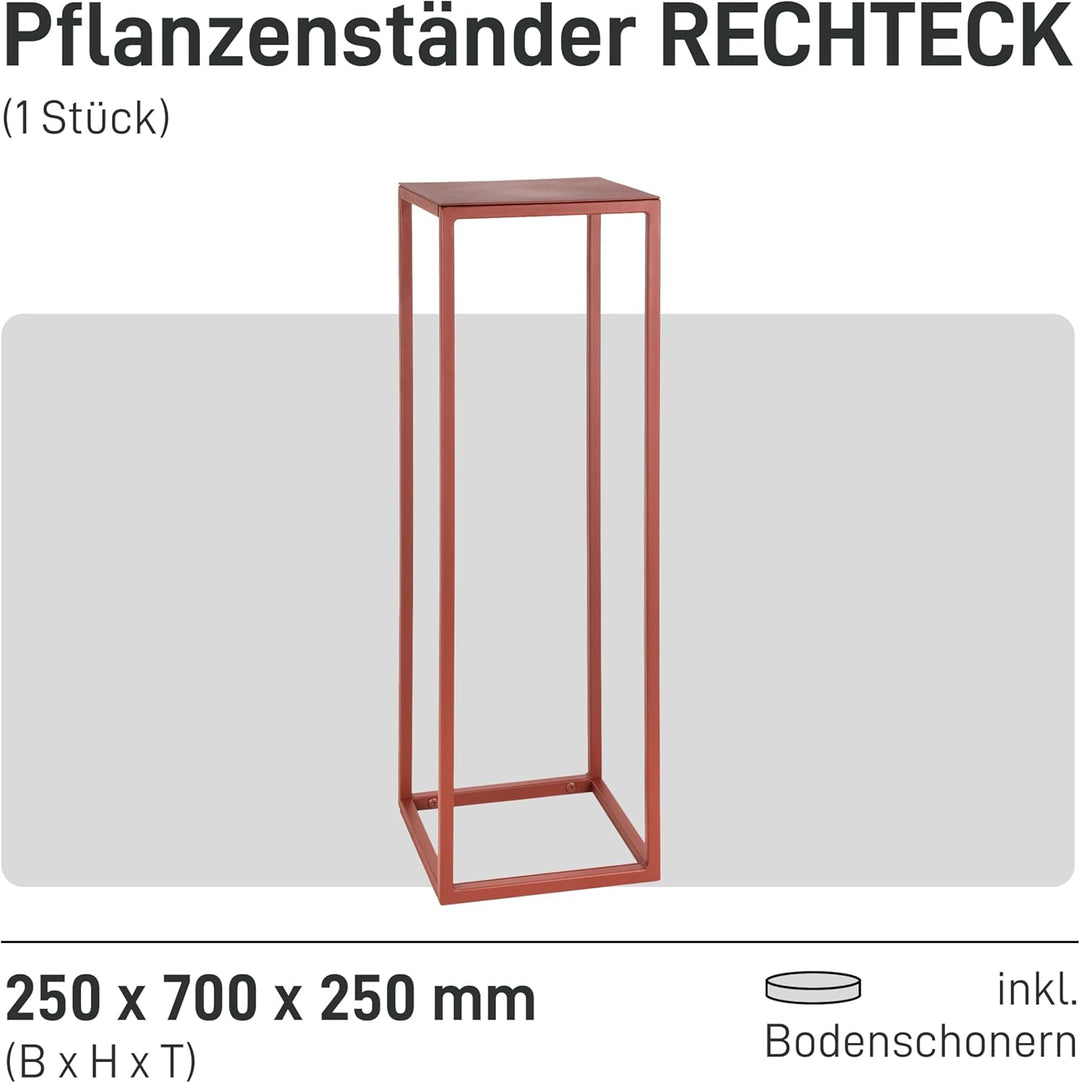 Natural Goods Berlin 1x Pflanzenständer RECHTECK Blumenhocker Metall Rot 70cm - Eckiger Pflanzenstän