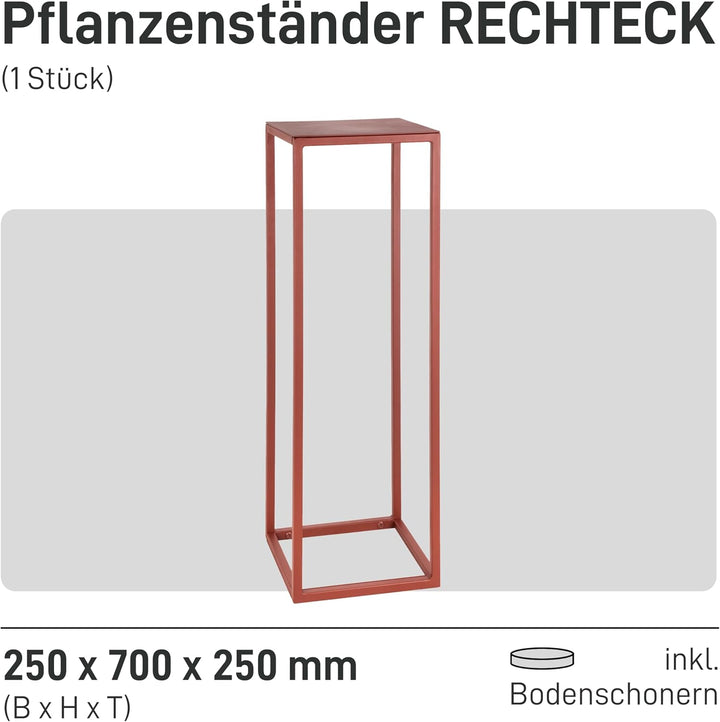 Natural Goods Berlin 1x Pflanzenständer RECHTECK Blumenhocker Metall Rot 70cm - Eckiger Pflanzenstän