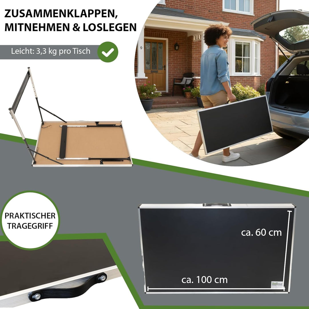 TRUTZHOLM 3-er Set Alu Multifunktionstisch (3X 100x60cm) Flohmarkttisch Campingtisch Markttisch Klap