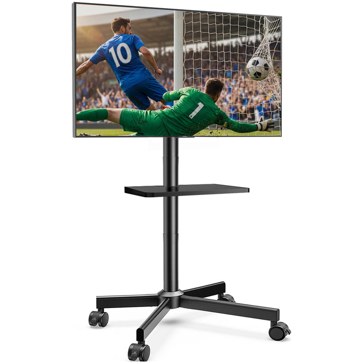 AOKCOS TV Ständer Rollbar für 32-65 Zoll Fernseher, TV Wagen mit Tablett, Fernsehständer Höhenverste