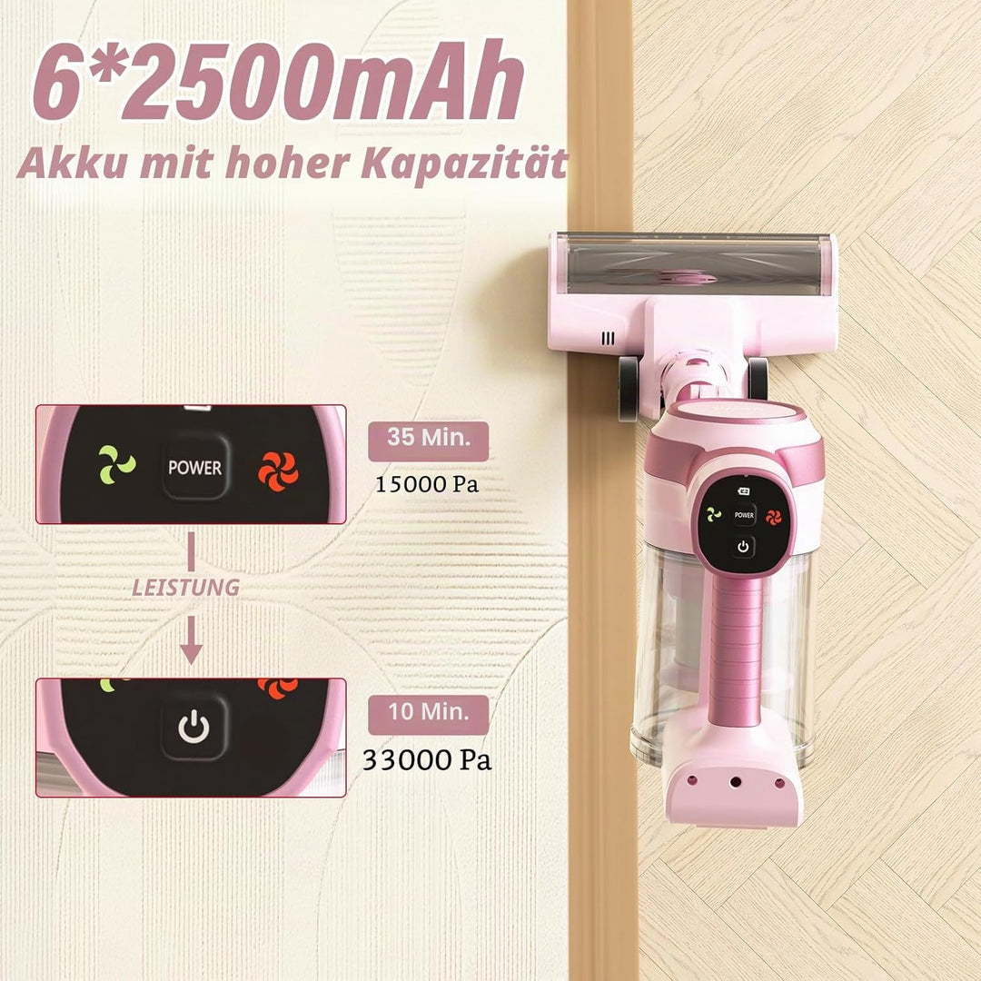 Stanew Akku Staubsauger Faltbar, 33Kpa Kabelloser Staubsauger, 320W Cordless Vacuum Cleaner Rosa, 40