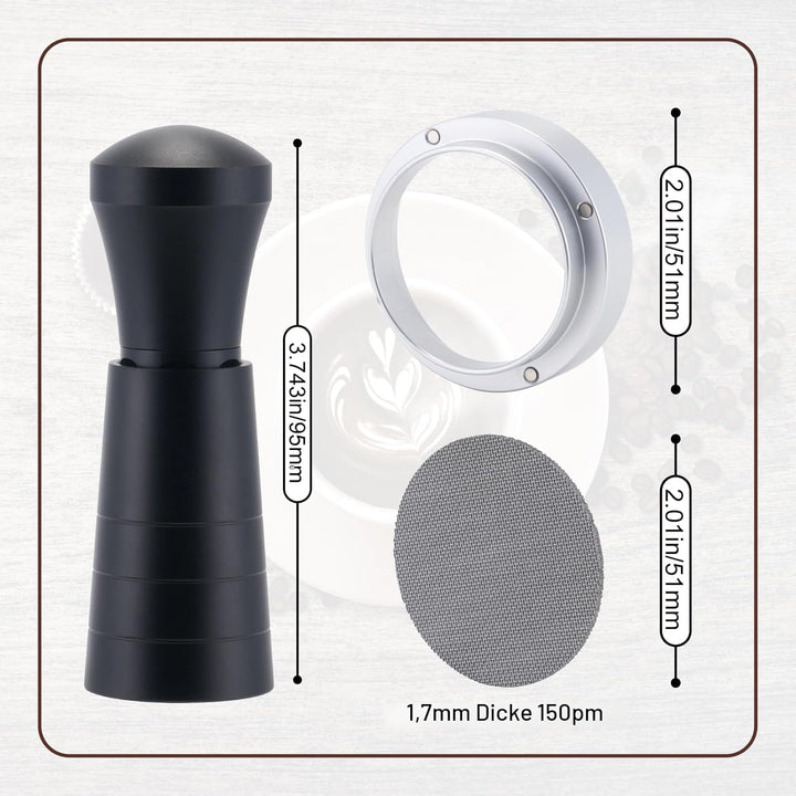 51mm WDT Tool Siebträger Zubehör Set,Puck Screen & Dosierring,Espresso Nadel mit 7 Feinen Nadeln,Esp