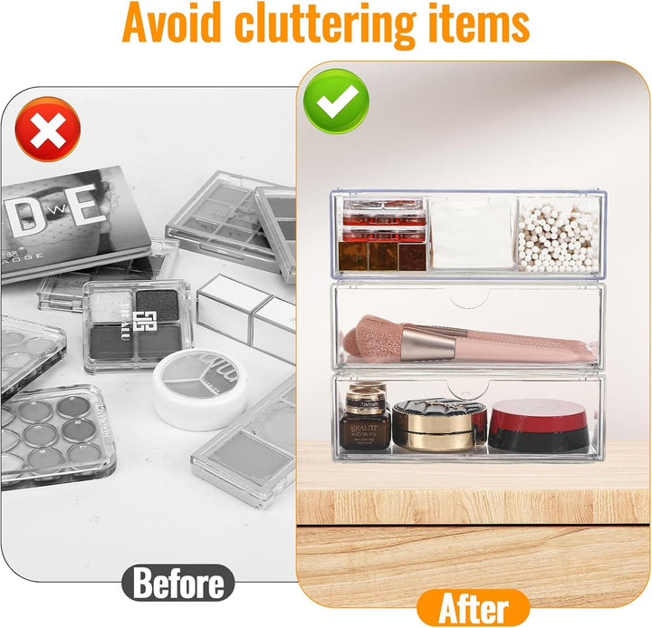 3 Stück Kosmetik-Organizer-Schubladen,Badezimmer Organizer Mini mit Schubladen.Stapelbare Transparen