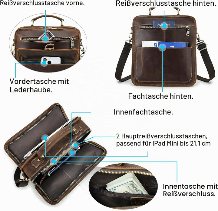CONTACTS Umhängetasche Herren Schultertasche 13 Zoll Herrentasche Kuriertasche echtes Leder für Arbe