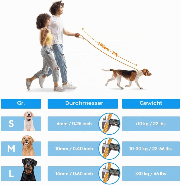 Grand Line Retrieverleine mit Zugstopp, 150 cm Moxonleine Reflektierende Hundeleine, Sicher Dauerhaf