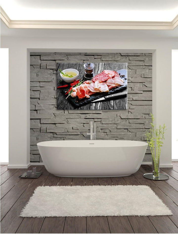 Pixxprint Antipasti Wurstsorten als Leinwandbild/Grösse: 100x70 / Wandbild/Kunstdruck/fertig bespann