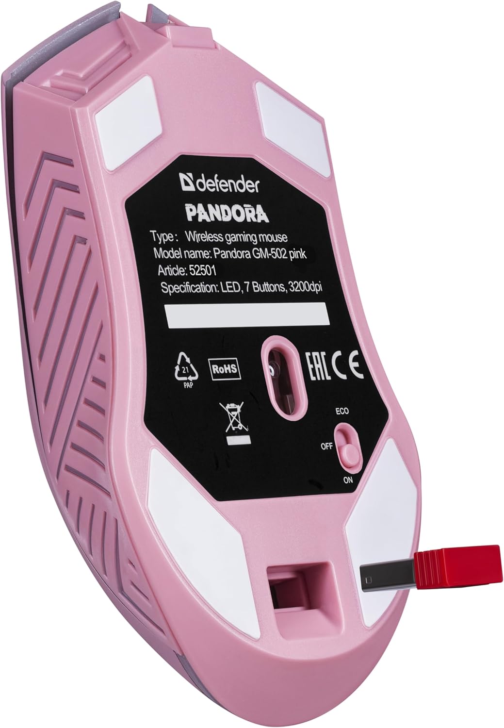 Defender® Pandora Kabellose Gaming Maus - Geräuschlose Klicks - 5 programmierbare Tasten - RGB-Beleu