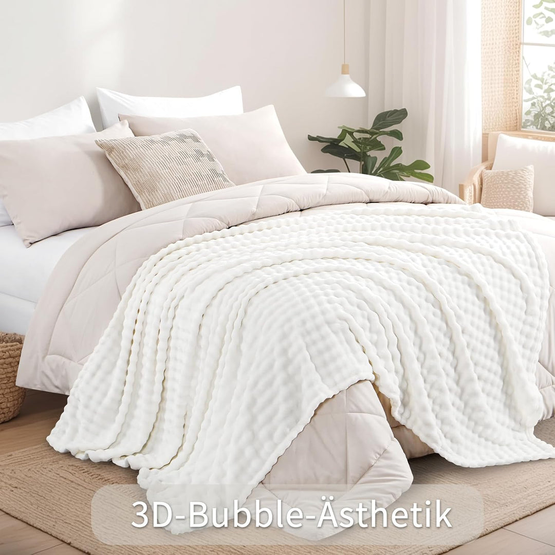 RUIKASI Bubble Decke Kuscheldecke Flauschig Weiss - Weiche Sofadecke & Couchdecke 230x270 cm aus Plü