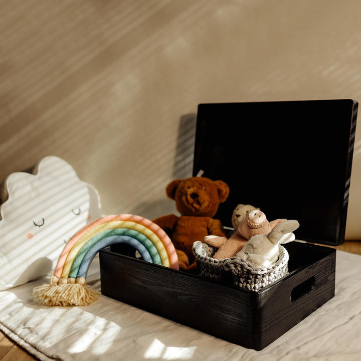 Creative Deco XL Schwarz Grosse Holzkiste mit Deckel | 40 x 30 x 14 cm (+/- 1 cm) | Erinnerungsbox B