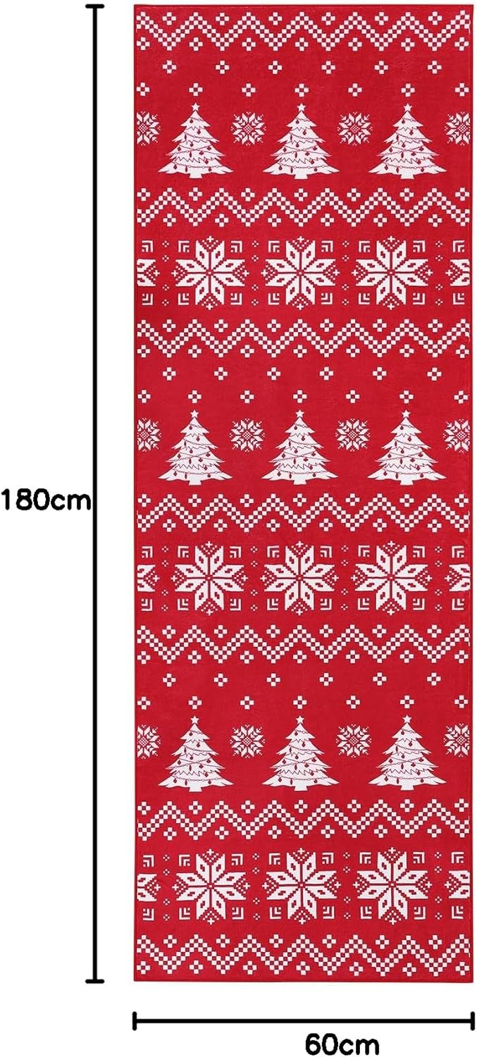 CAROMIO Weihnachts Schneeflocken Innenläufer, Maschinenwaschbarer Teppich Rutschfester Bodenteppich