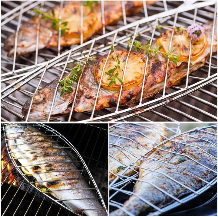Fischgrillhalter, Fischzange Zum Grillen, Gegrillter Fisch Mit Holzgriff Und Dickem BBQ-Grill