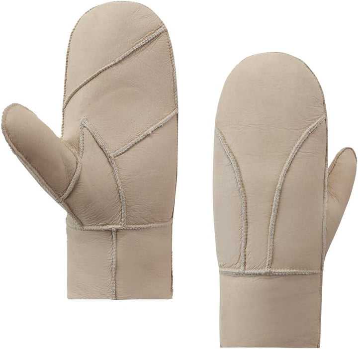 MGGMOKAY Damen Fäustlinge für Winter Damen Lammfell Shearling Fäustlinge Winter Lederhandschuh XL Be
