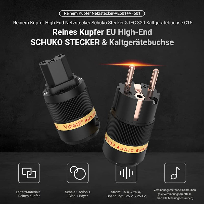 Tertullus 1 Paar Voll Reinem Kupfer High-End HiFi SCHUKO Schukostecker Schuko Stecker Netzanschluss