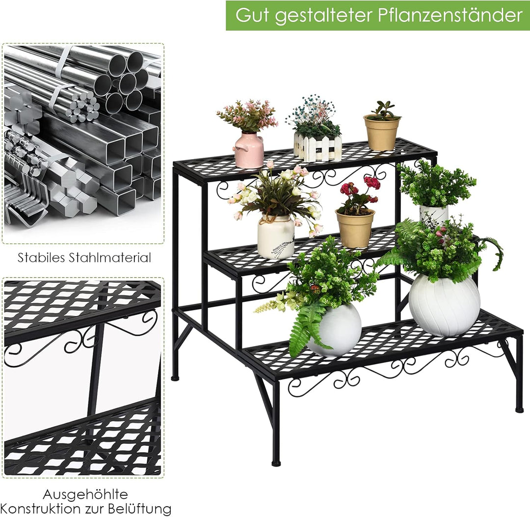 COSTWAY 3-stufige Metall Blumentreppe, Blumenregal Pflanzenständer Pflanzenregal mit rutschfesten Fü