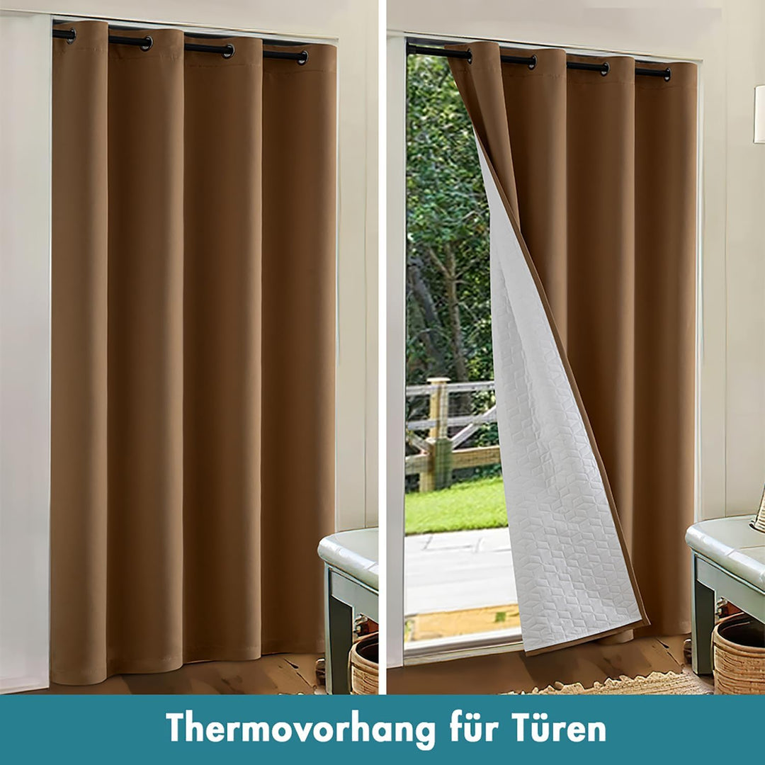 MIULEE Thermovorhang Kälteschutz mit Gestepptem Futter, Braun Doppellagige Thermo Vorhang Gegen Kält