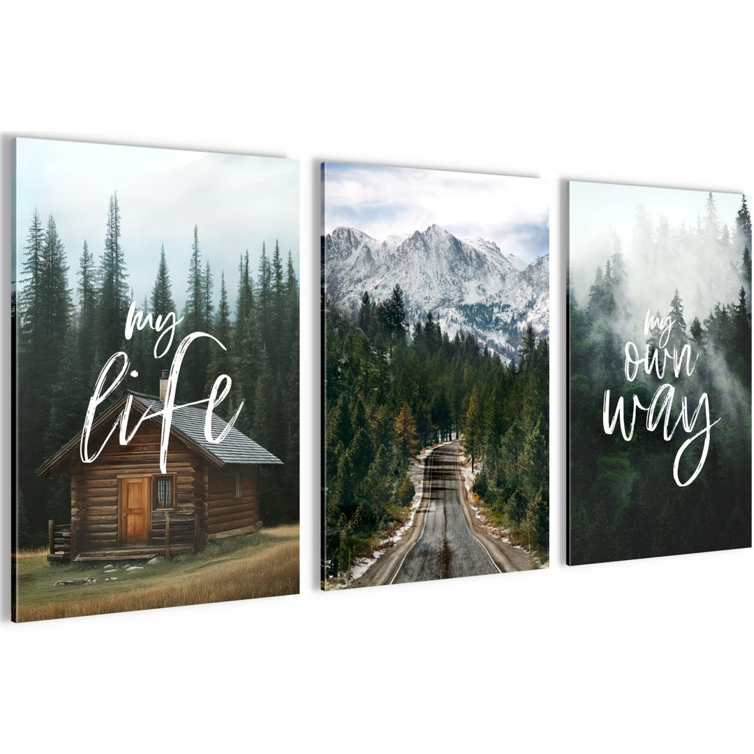 Novart Bilder Set Natur Berge - Kein Extra Rahmen benötigt - Wandbilder für Wohnzimmer Schlafzimmer