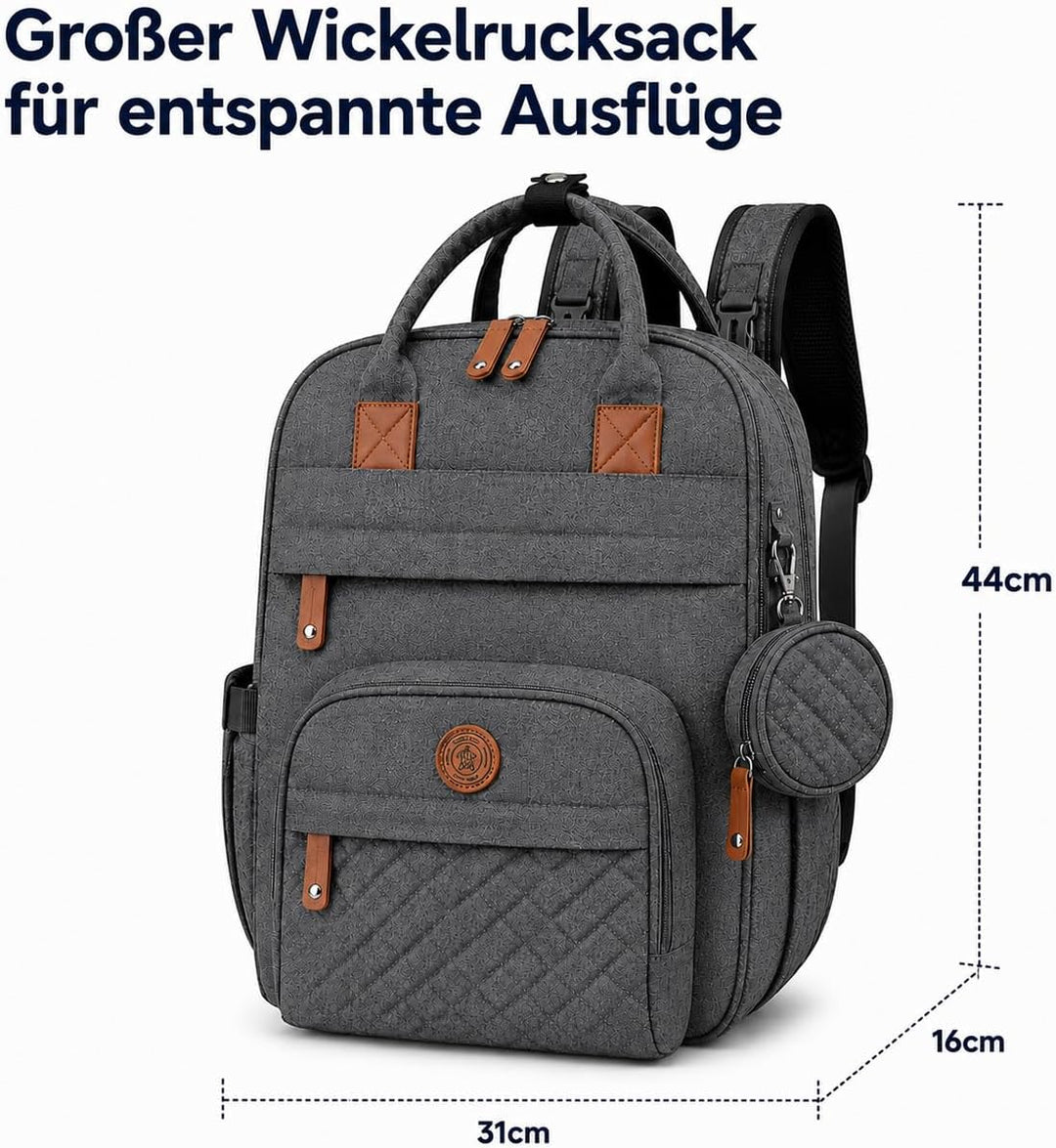 Wickeltasche Baby Wickelrucksack Set mit Wickelunterlage &amp; Kinderwagenbefestigung, grosser wasserabw