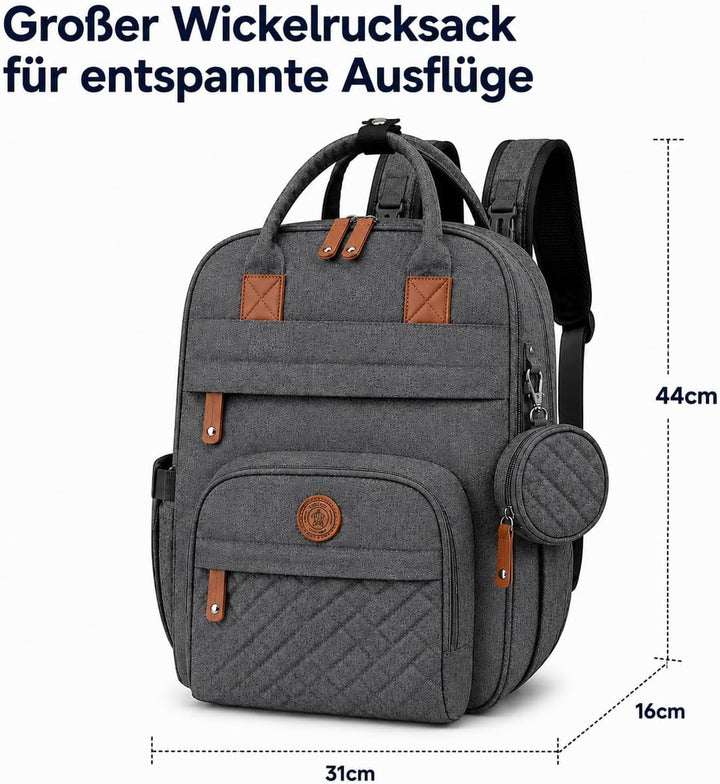 Wickeltasche Baby Wickelrucksack Set mit Wickelunterlage &amp; Kinderwagenbefestigung, grosser wasserabw
