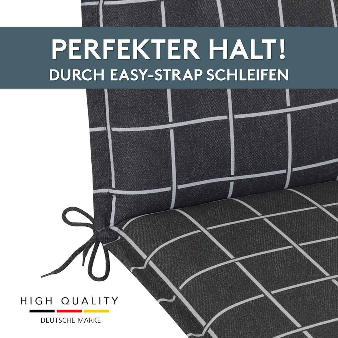 LILENO HOME Gartenstuhl Auflagen als [2er Set - Hochlehner] in Yacht-Karo Anthrazit - Bequeme Liegen
