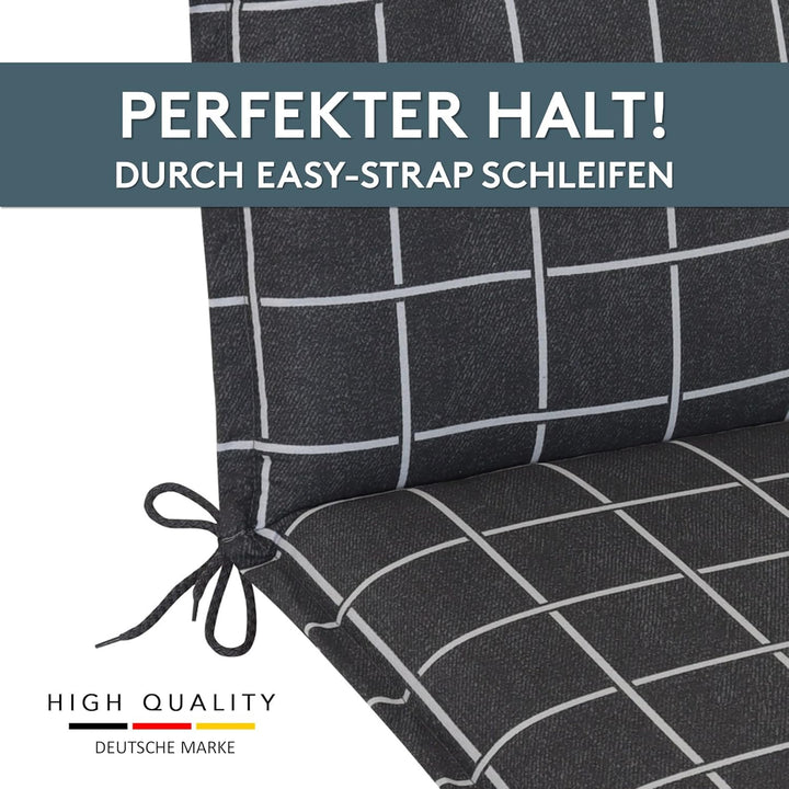 LILENO HOME Gartenstuhl Auflagen als [2er Set - Hochlehner] in Yacht-Karo Anthrazit - Bequeme Liegen