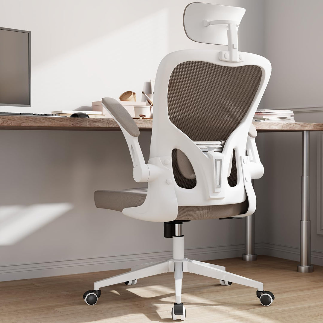 Monhey Ergonomischer Bürostuhl, hohe Rückenlehne, Netzstoff, Computer-Schreibtischstuhl mit hochklap