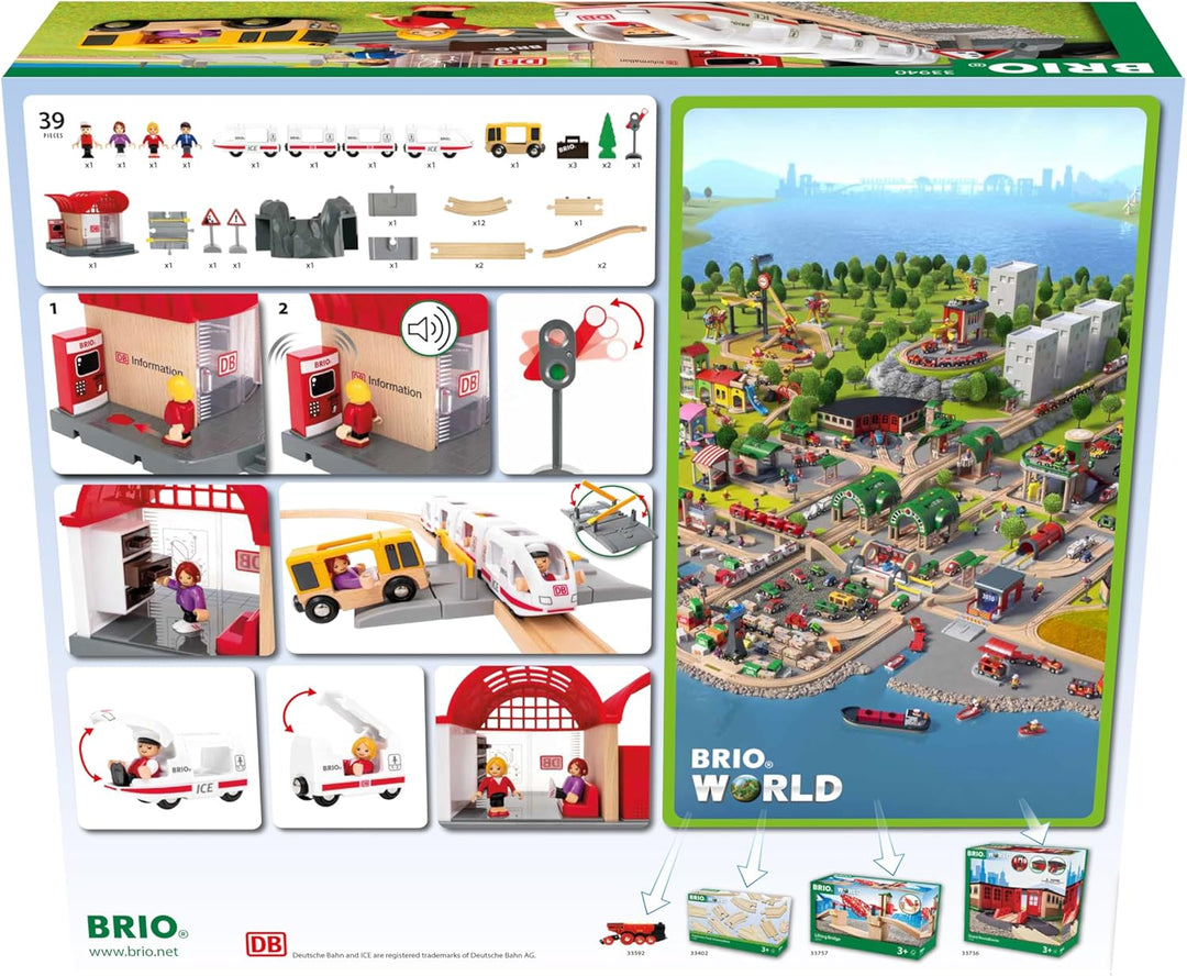BRIO World 33940 BRIO Deutsche Bahn Ice Set - Eisenbahn-Set mit Schienen, Bahnhof und Zug im Stil de