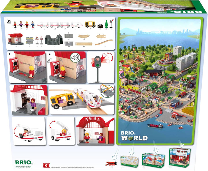 BRIO World 33940 BRIO Deutsche Bahn Ice Set - Eisenbahn-Set mit Schienen, Bahnhof und Zug im Stil de