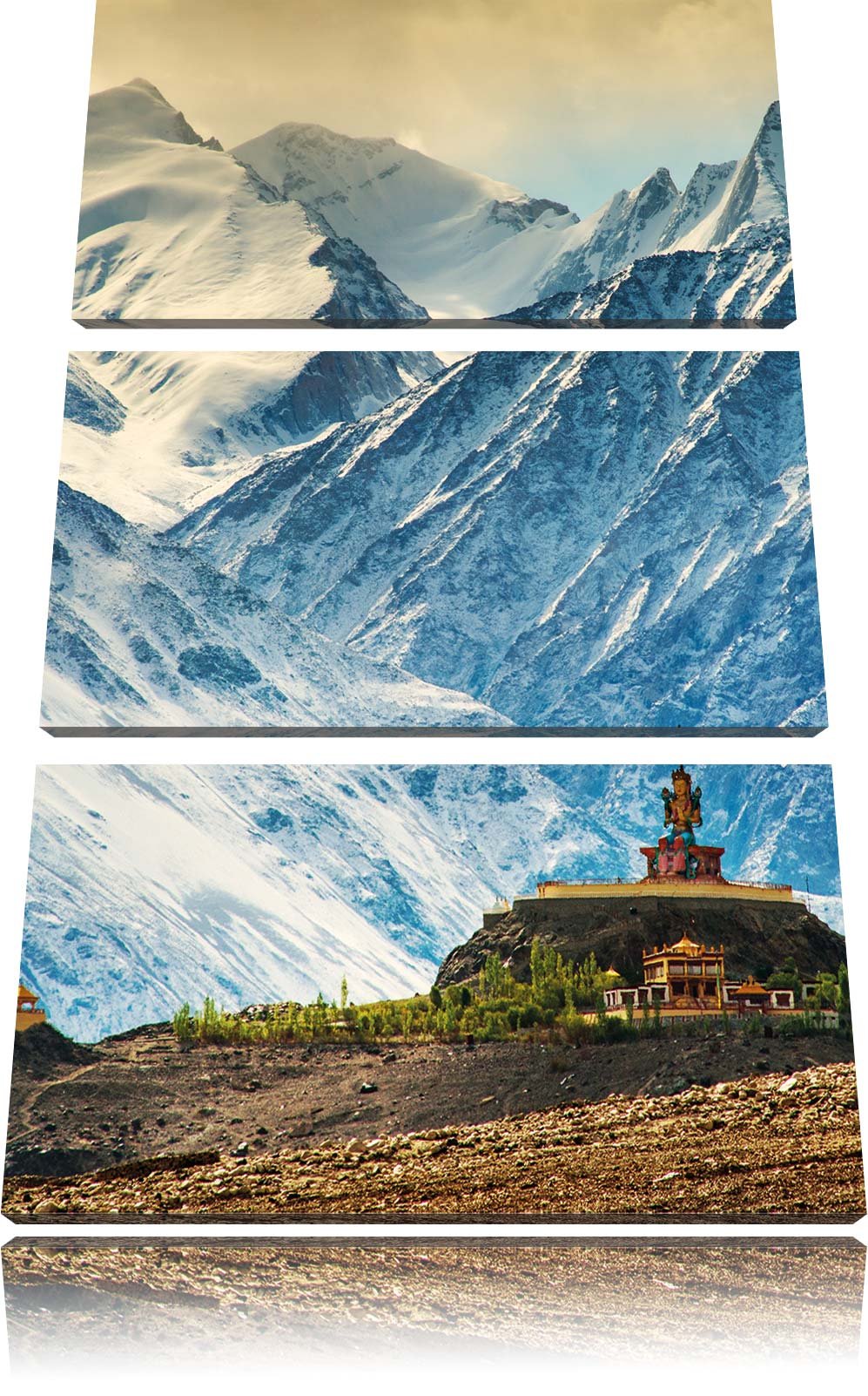 Pixxprint Tempel in Bergen von Tibet als Leinwandbild/Grösse: 3 Teilig (120x80) cm/Wandbild/Kunstdru