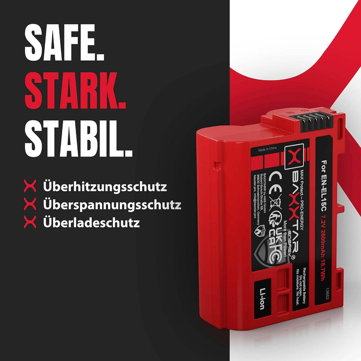 Baxxtar MaxProtect EN-EL15c Kamera-Akku (2400mAh) mit aktivem NTC-Sensor und V1 Gehäuse - auch für Z