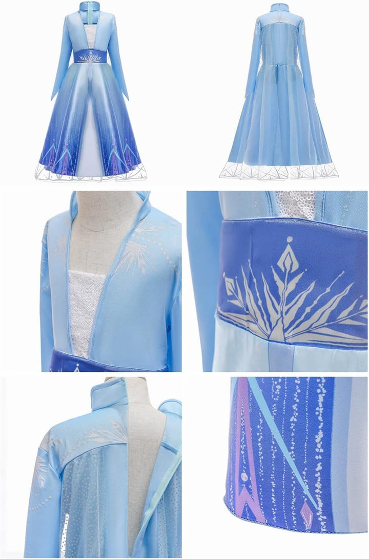 Timesun ELSA Mädchen Prinzessin Elsa Kleid Kostüm Karneval Cosplay Eisprinzessin Set aus Diadem, Han