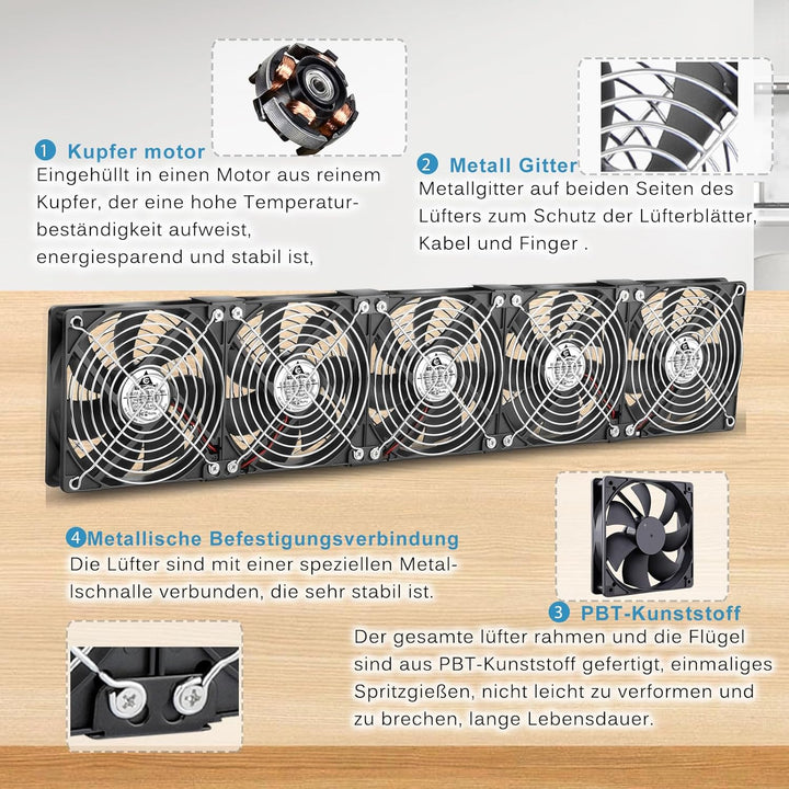 GDSTIME 5 x 120mm Lüfter 230V PC Ventilator 220V Gehäuselüfter 3000 U/min mit Netzstecker 4V -12V Ge